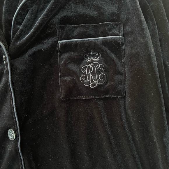 Lauren Ralph Lauren womens velvet pajama top LG black label logo Large - Picture 5 of 6